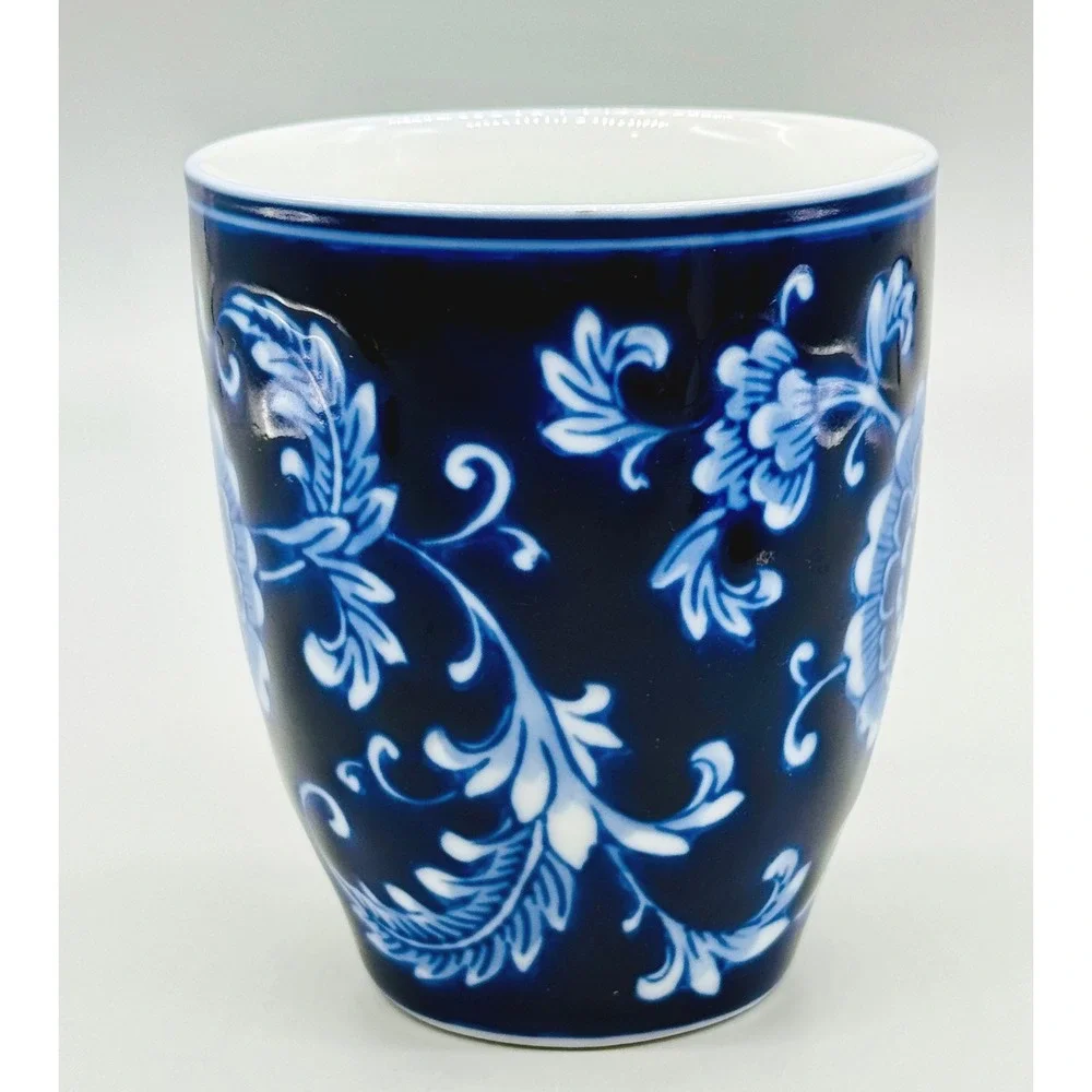 Pier 1 Mandarin Coffee Mug Blue White Floral Porcelain